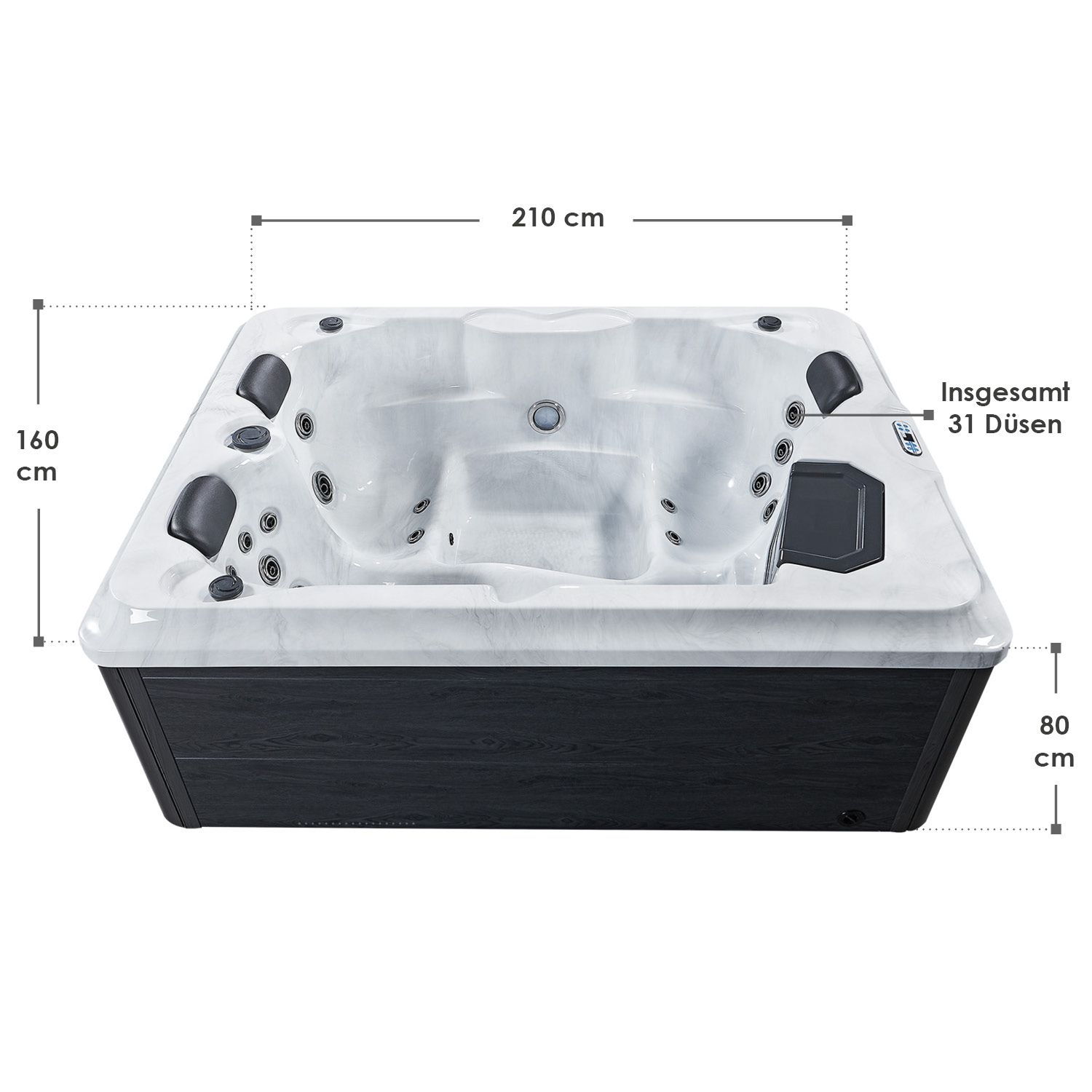 Abmessungsbild Beheizter Outdoor Whirlpool Oasis