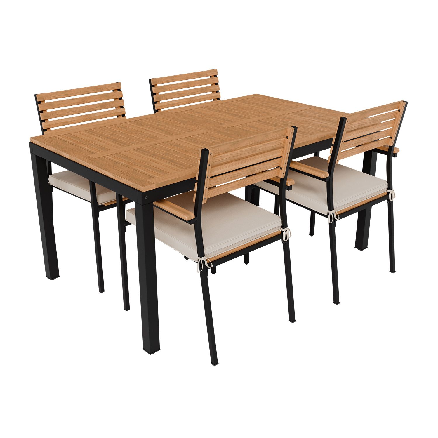 Juskys Akazienholz Gartengarnitur | Rhodos – Tisch, 4 Stühle & Auflagen – 5-teiliges Outdoor Möbelset in Natur & Schwarz