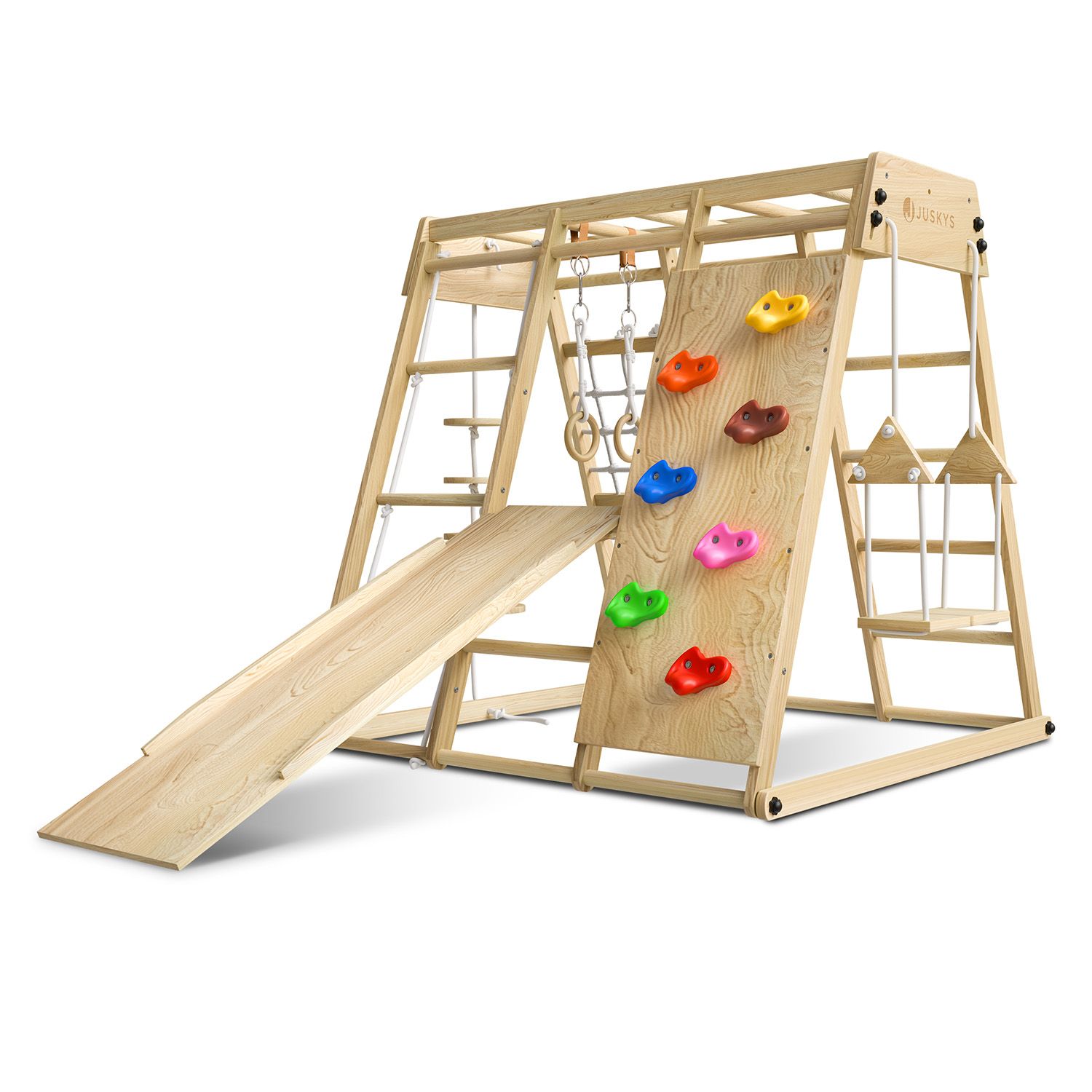 Juskys Maxi Klettergerüst für Kinder – Naturholz, klappbar, Indoor Spielplatz