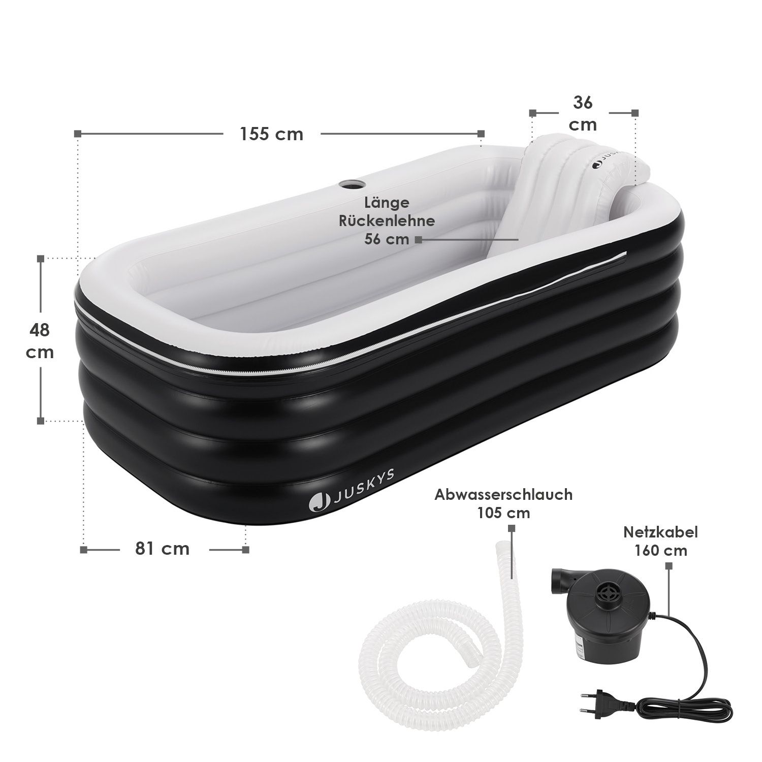 Abmessungsbild Aufblasbare Badewanne in 2 Größen