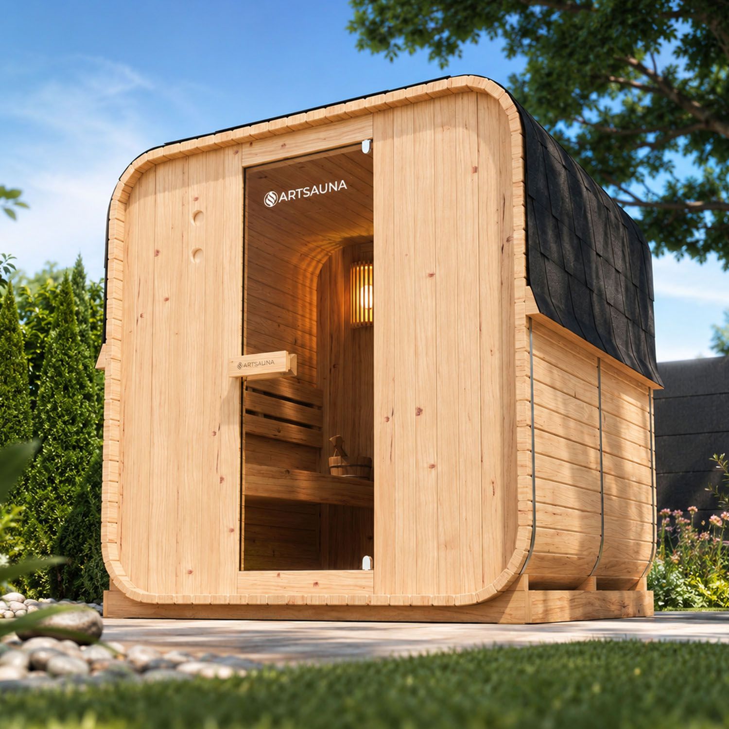 Sauna tonneau carré Nolvik XL | Artsauna |