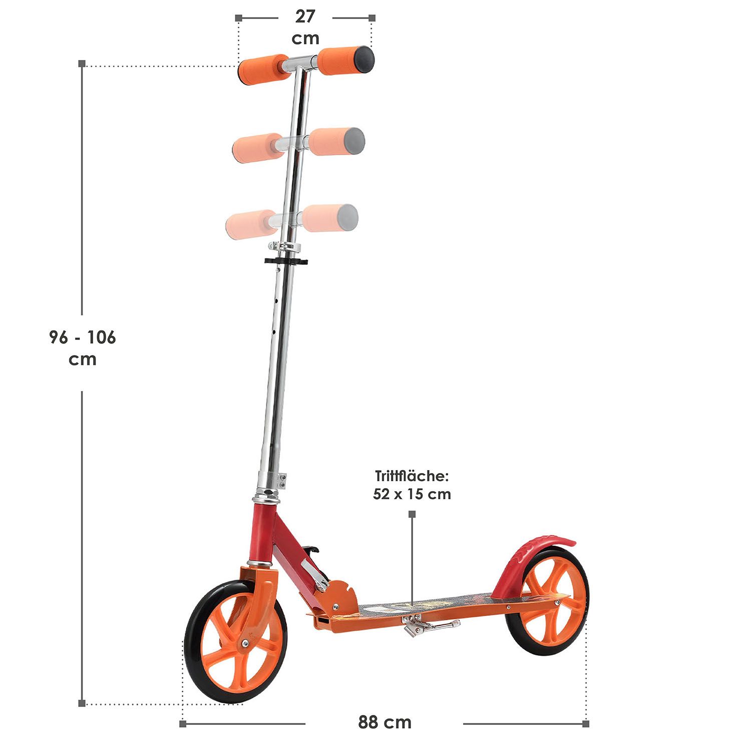 Abmessungsbild Cityroller Kinderroller Stahl & Polyurethan-Kunststoff (PU) Scooter Roller Tretroller Kickroller ArtSport®