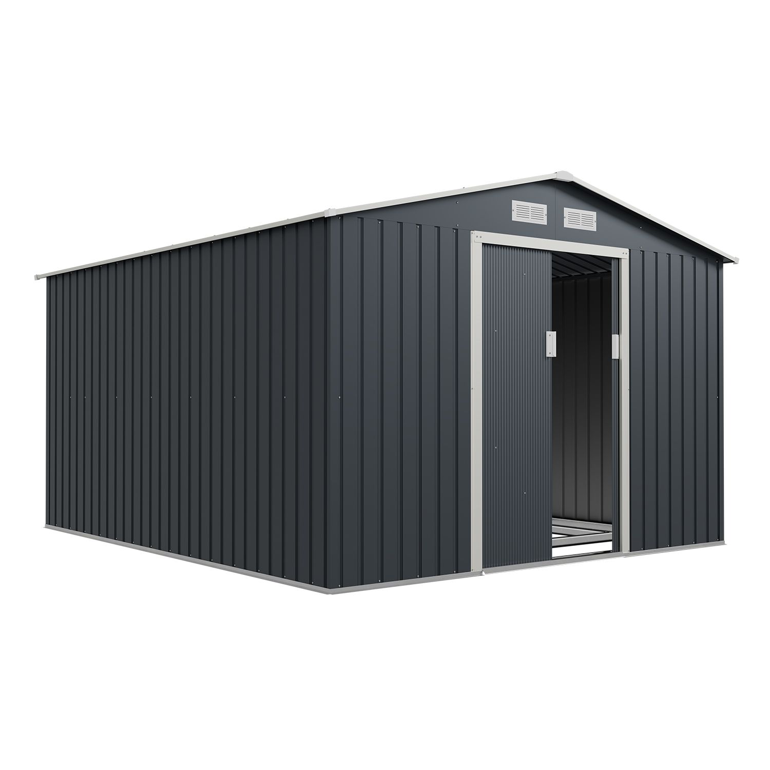 Juskys Metall Gerätehaus XXL 15m³ mit Satteldach, Schiebetür & Fundament - 277 x 319 x 192 cm - anthrazit