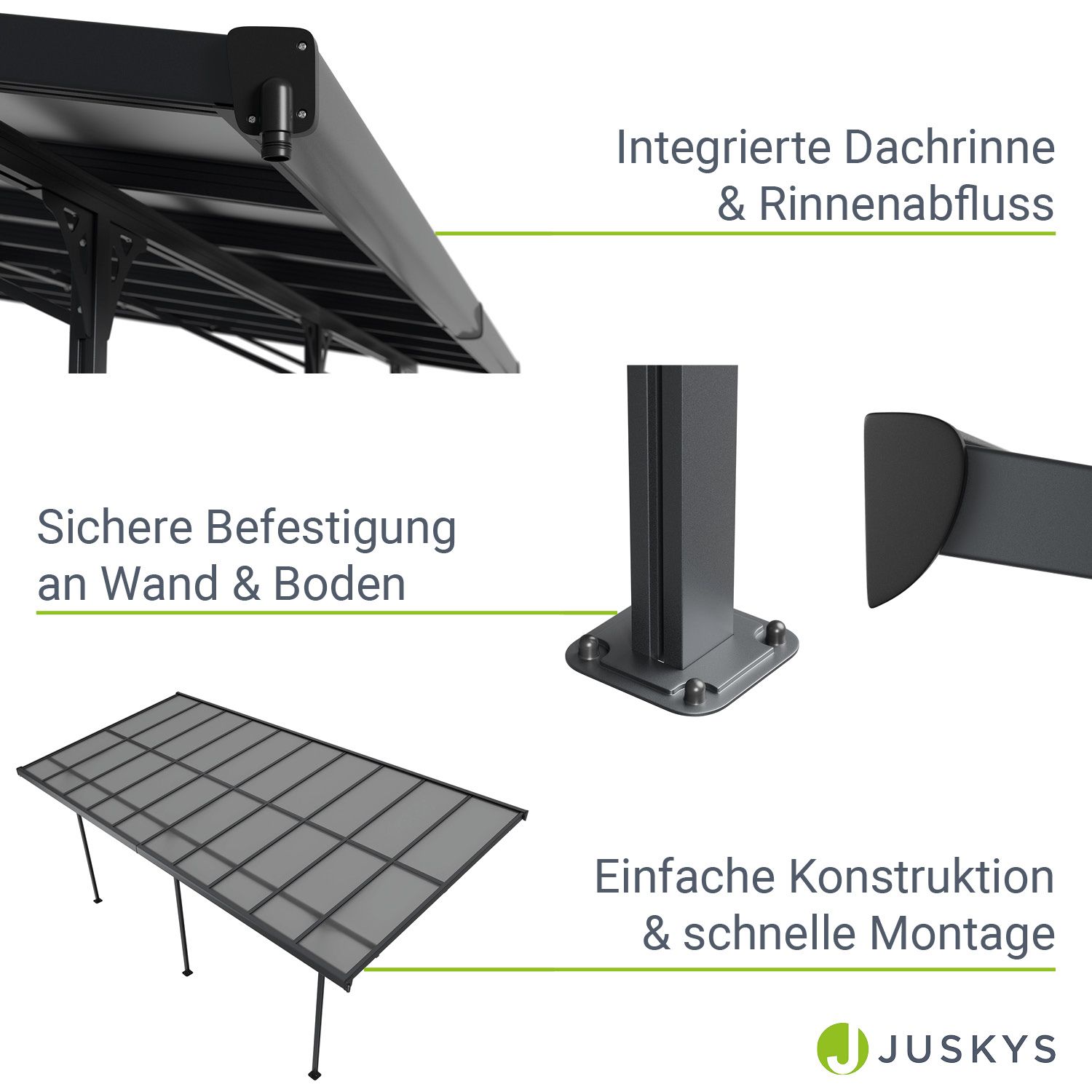 Terrassendach Terrassenüberdachung Vordach 6x3m Überdachung Aluminium