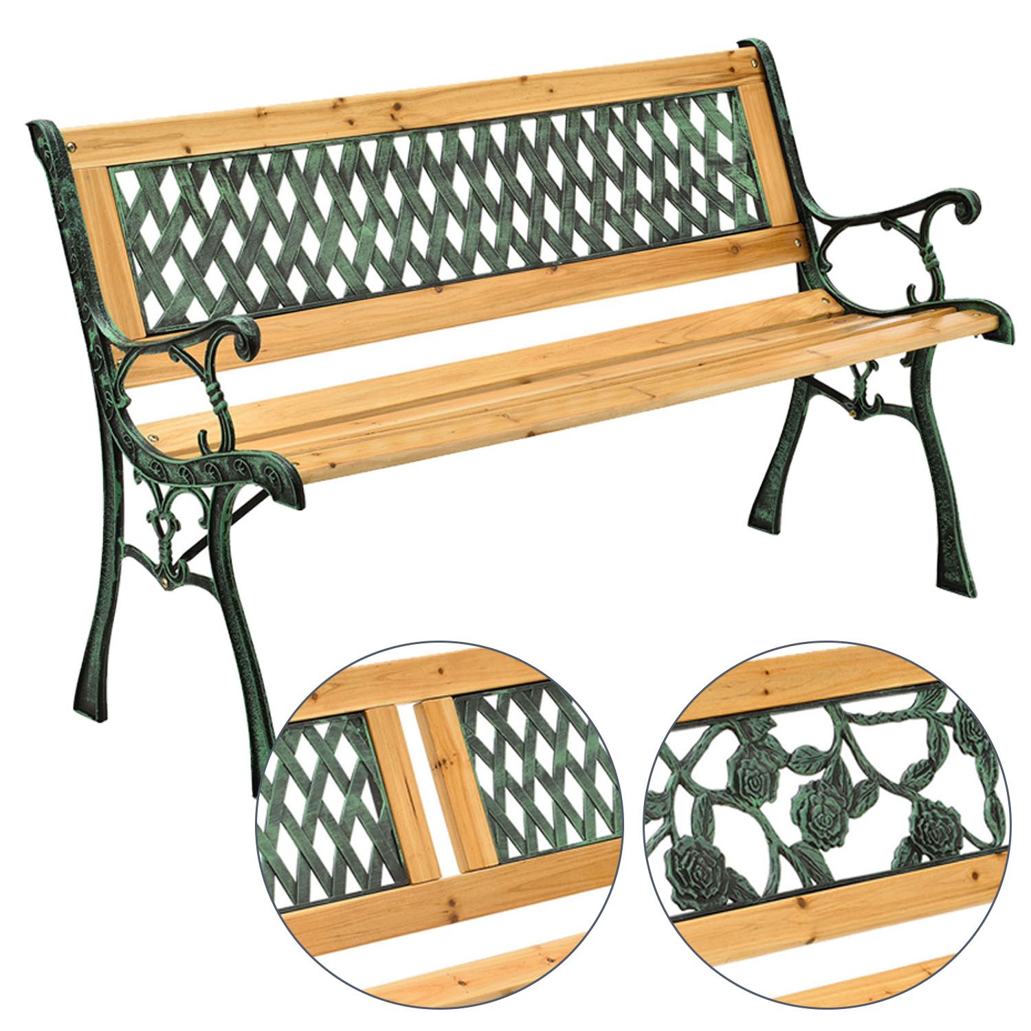 Gartenbank Parkbank Gartenmöbel 2-Sitzer Sitzbank Metall Holz Bank