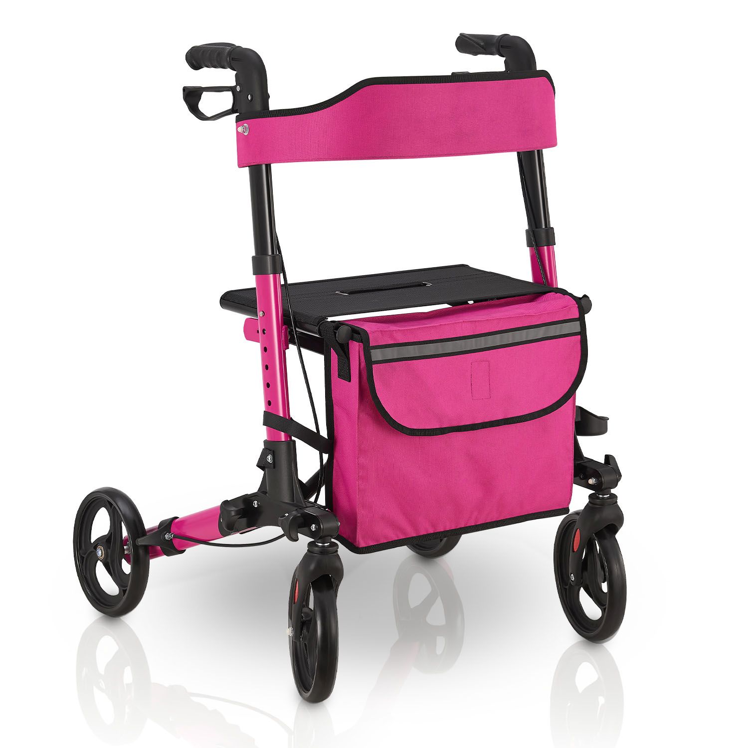 Juskys Rollator Vital lila – faltbarer Gehhilfe aus Aluminium bis 130 kg, mit Sitz, Tasche und Regenschirmhalterung