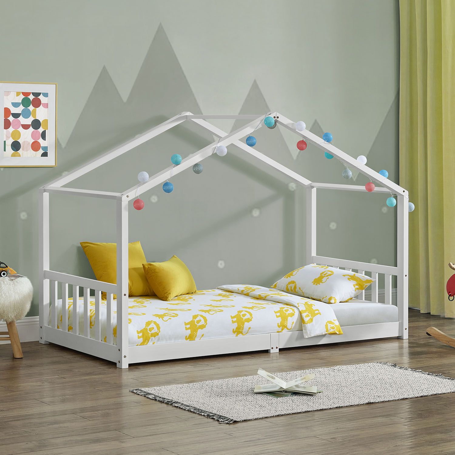 Kinderbett Holz Bett Haus Bettgestell Skandinavisches Design Matratze Juskys® 