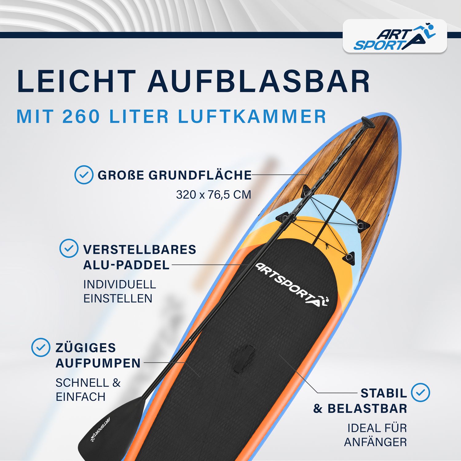 Abmessungsbild SUP Stand Up Paddle Board Set aufblasbar 320 Paddling Surfboard 150kg ArtSport